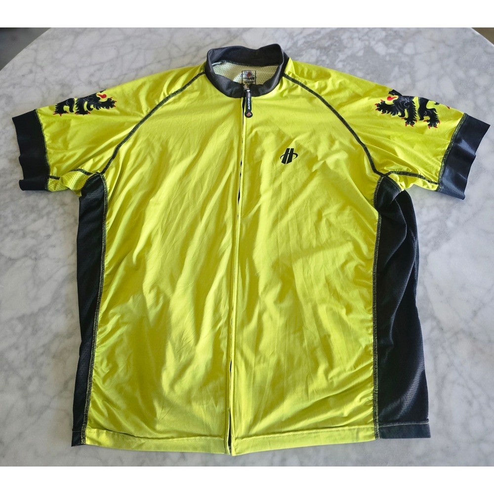 Hincapie Cycling Jersey Mens 2XL Neon Yellow Lion of Flanders Full Zip Short Slv